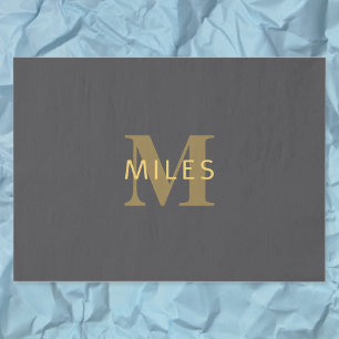 Stylish Name & Monogram   Gold & Dark Gray Tissue Paper