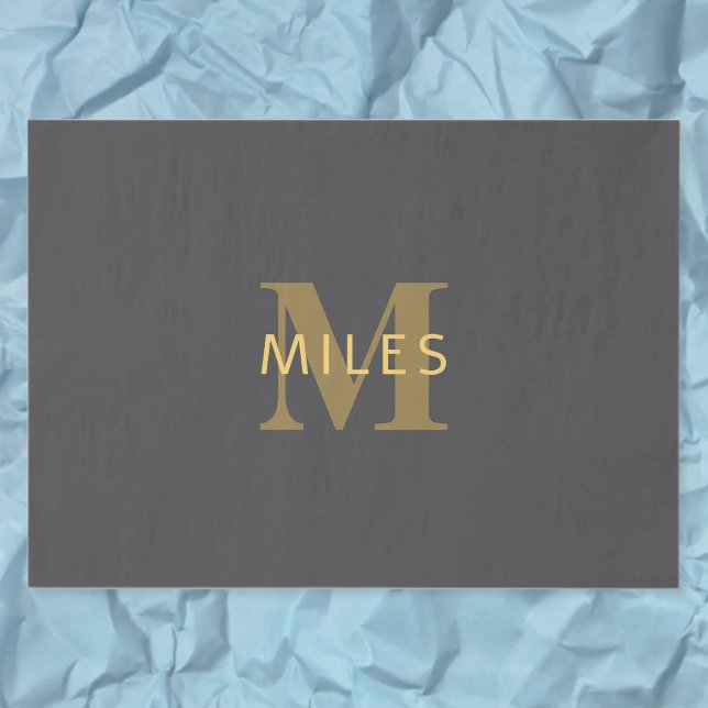 Stylish Name & Monogram | Gold & Dark Gray Tissue Paper (Creator Uploaded)