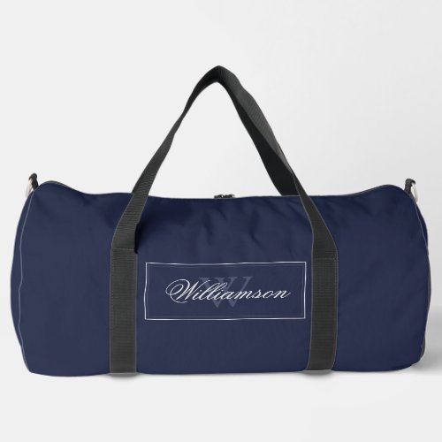 Stylish Name  Monogram in and Blues and Grey Duffle Bag