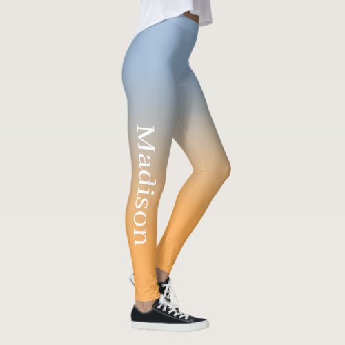 Stylish Name on Light Blue to Orange Gradient Leggings