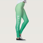 Stylish Name on Light to Dark Green Gradient Leggings<br><div class="desc">Light to dark green gradient features a custom name in a stylish white serif font going down the outside of the right leg. Personalize it with your name in the sidebar and add a modern, colorful look to your wardrobe. To see the chic ombré design on other items, click the...</div>