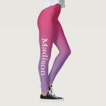 Stylish Name on Pink to Purple Gradient Leggings<br><div class="desc">Dark pink to light purple gradient features a custom name in a stylish white serif font going down the outside of the right leg. Personalize it with your name in the sidebar and add a modern, colorful look to your wardrobe. To see the chic ombré design on other items, click...</div>