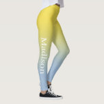 Stylish Name on Yellow to Light Blue Gradient Leggings<br><div class="desc">Bright yellow to light blue gradient features a custom name in a stylish white serif font going down the outside of the right leg. Personalize it with your name in the sidebar and add a modern, colorful look to your wardrobe. To see the chic ombré design on other items, click...</div>