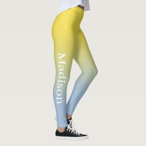 Stylish Name on Yellow to Light Blue Gradient Leggings