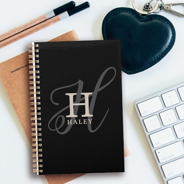 Stylish Name with Calligraphy Monogram Black Planner (Creator Uploaded)