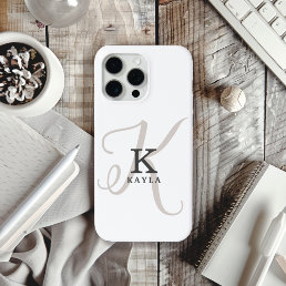 Stylish Name with Calligraphy Monogram on White iPhone 15 Pro Max Case