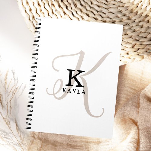 Stylish Name with Calligraphy Monogram on White Notebook