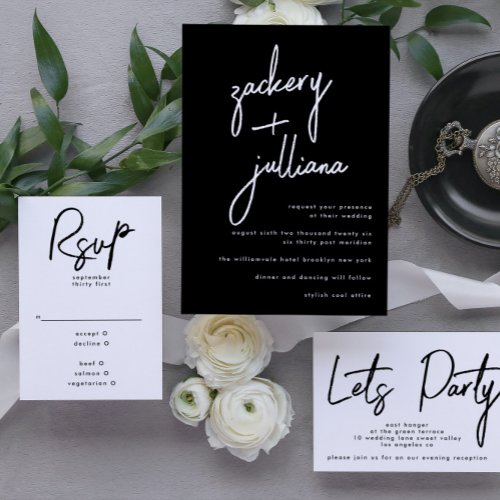 Stylish NAMES  Modern Black  White Wedding Invitation