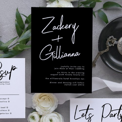 Stylish NAMES  Modern Black  White Wedding Invitation