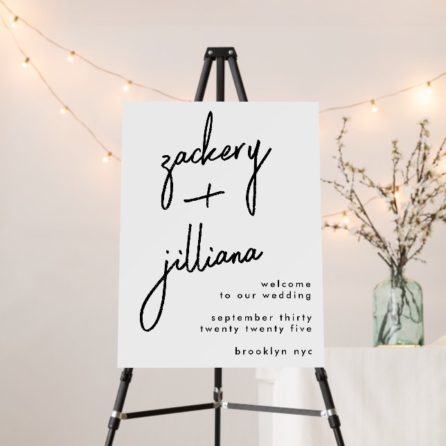 Stylish Names Modern Black White Welcome Sign (In Situ (Stand))