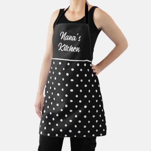 Stylish Nana Kitchen Black White Polka Dots Apron