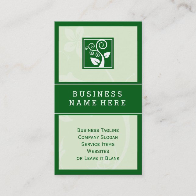 Stylish Nature Swirl Tree Leaf Green Symbol Business Card (Front)
