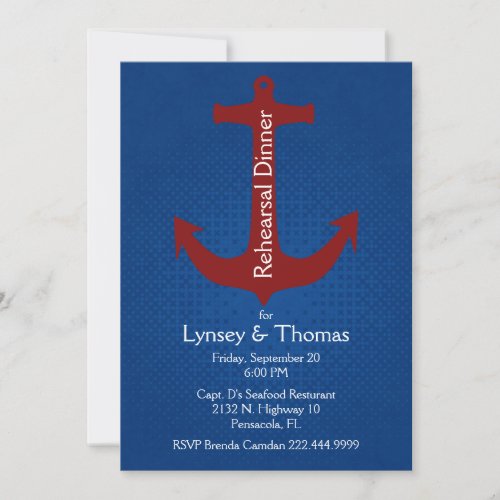 Stylish Nautical Anchor Rehearsal Dinner Invitation