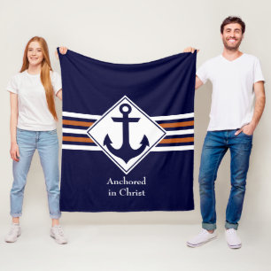 Stylish NAUTICAL Anchored in Christ CUSTOMIZABLE Fleece Blanket