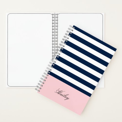 Stylish Nautical blue  white stripe Notebook