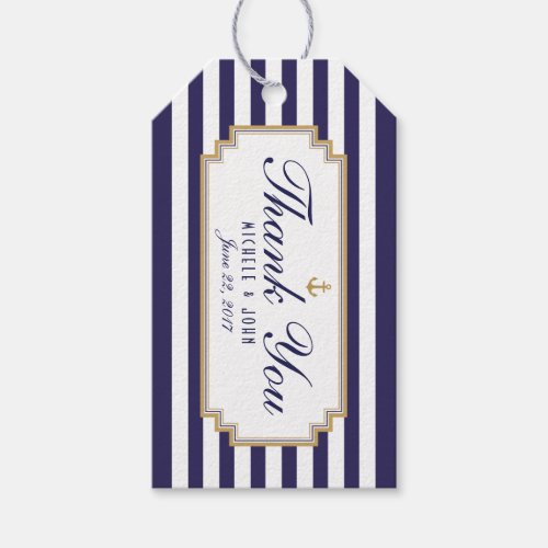 Stylish Nautical Blue White Thank You Gift Tags