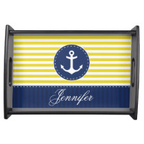 Stylish Nautical Blue Yellow Anchor Personalized Serving Tray