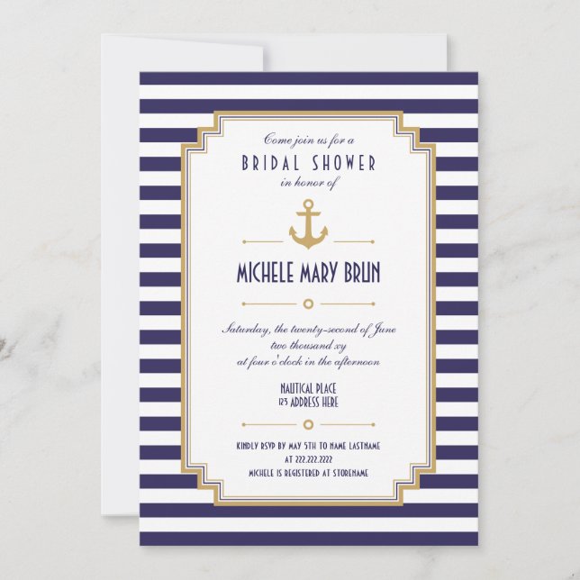 Stylish Nautical Bridal Shower Invitation (Front)