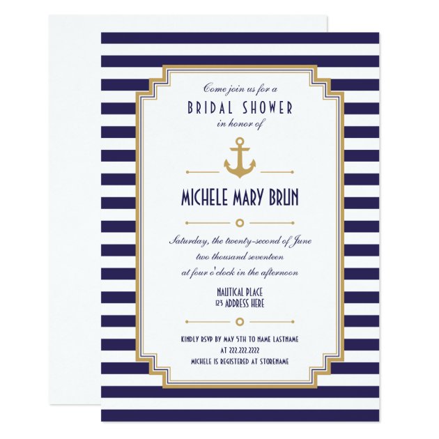 Stylish Nautical Bridal Shower Invitation