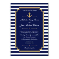 Stylish Nautical Dark Blue Wedding Invitation