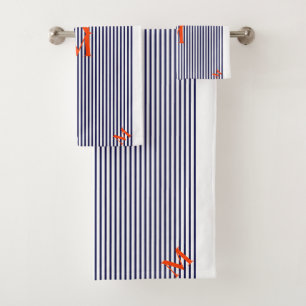 Stylish Nautical Navy And White Vertical Striped Bath Towel Set