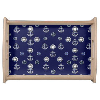 Stylish Nautical Navy Blue and White Serving Tray