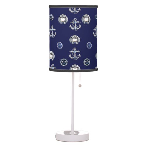 Stylish Nautical Navy Blue and White   Table Lamp