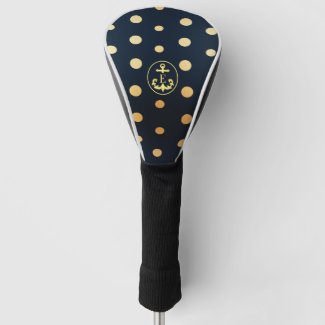 Stylish Nautical Navy Blue & Gold Anchor Monogram