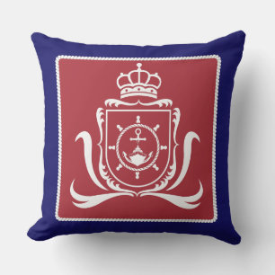 Stylish Nautical Red Navy Blue and White anchor Throw Pillow