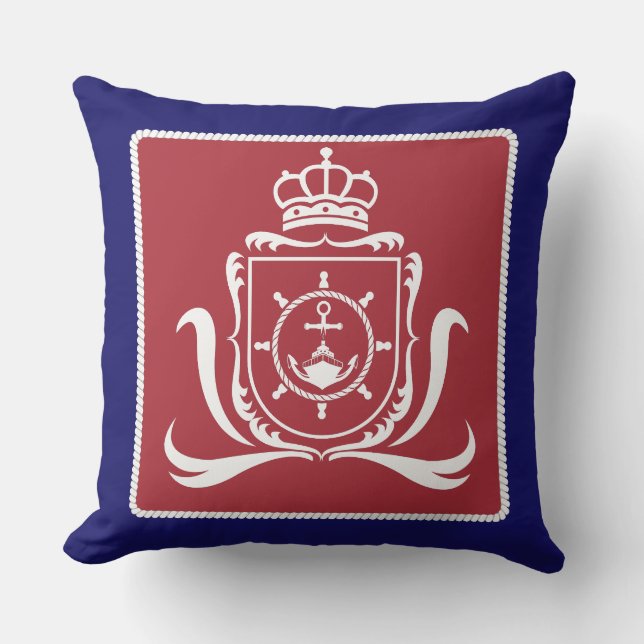 Stylish Nautical Red Navy Blue and White anchor Throw Pillow (Front)