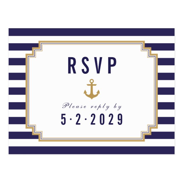 Stylish Nautical Striped Response RSVP Postcard
