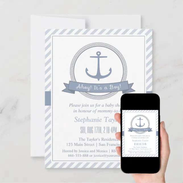 Stylish Nautical Themed Baby Shower Invitations Zazzle