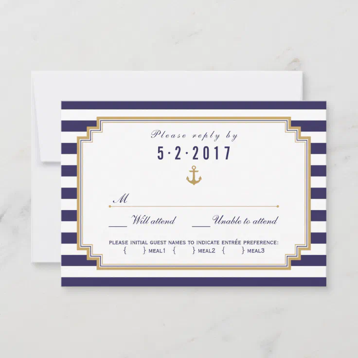 Stylish Nautical Wedding RSVP Card Meal Choice | Zazzle