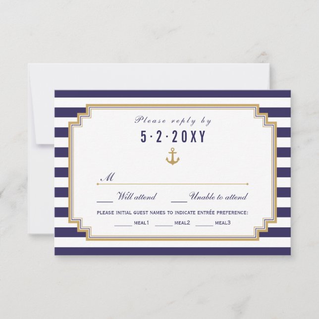 Stylish Nautical Wedding RSVP Card Meal Choice (Front)