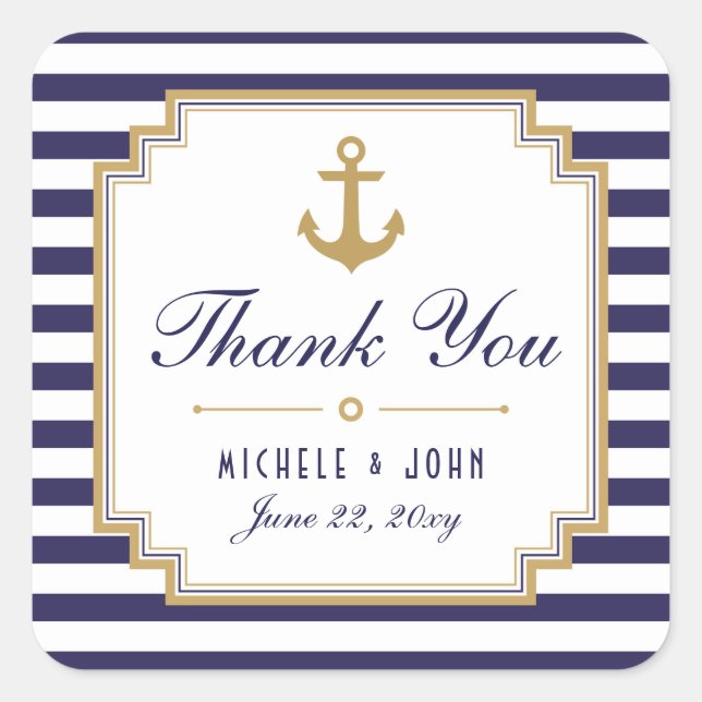 Stylish Nautical Wedding Thank You Favors Stickers (Front)