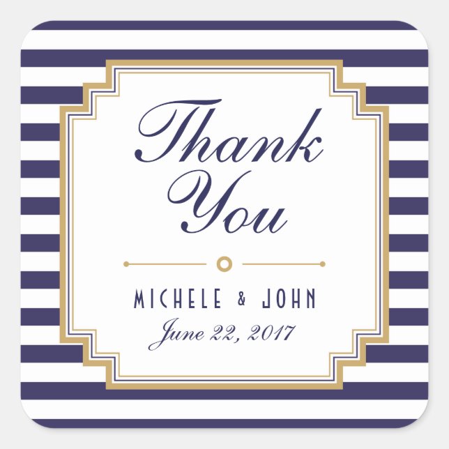 Stylish Nautical Wedding Thank You Favors Stickers (Front)