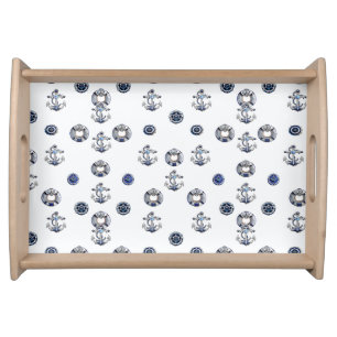 Stylish Nautical White and Blue  Serving Tray