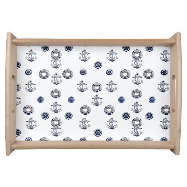Stylish Nautical White and Blue  Serving Tray (Front)