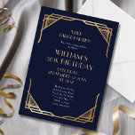 Stylish Navy Blue and Gold Men's 30th Birthday  Invitation<br><div class="desc">If you're preparing to celebrate your 30th birthday and want a theme then consider a Great Gatsby style/art deco theme. The theme is extravagant, glamorous and opulent. This invitation contains a quote from The Great Gatsby - 'I like large parties' - this will give your guests a clue as to...</div>