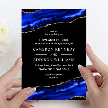 Stylish Navy Blue And Gold Wedding Invitation by girly_girl_graphics at Zazzle
