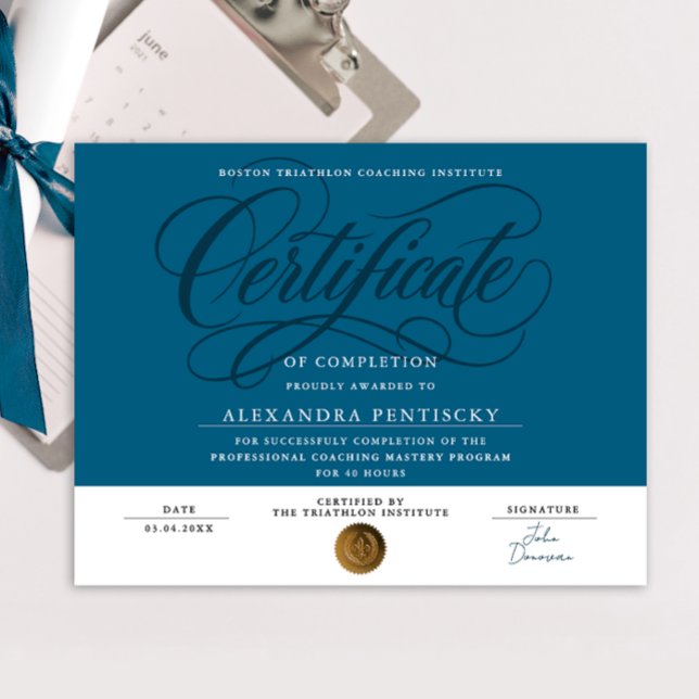 Stylish Navy Blue Certificate Recognition Award Poster (Creator Uploaded)