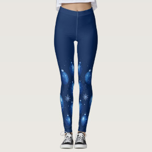 Stylish Navy Blue Christmas Winter Decor Leggings