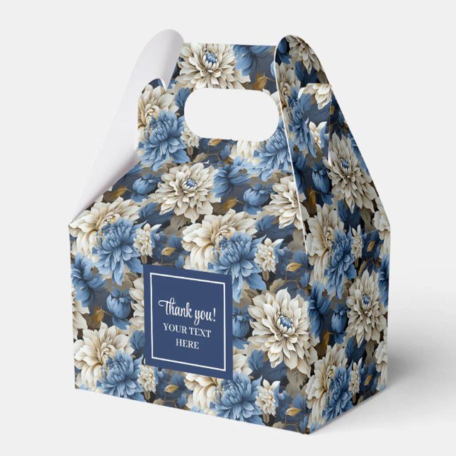 Stylish Navy Blue Flowers Custom Name Favor Box (Stylish Navy Blue Flowers Custom Name Favor Box)