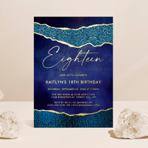 Stylish Navy Blue Geoed Agate 18th Birthday Real Foil Invitation