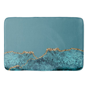 Stylish Navy Blue Gold Agate Geode Chic Bath Mat