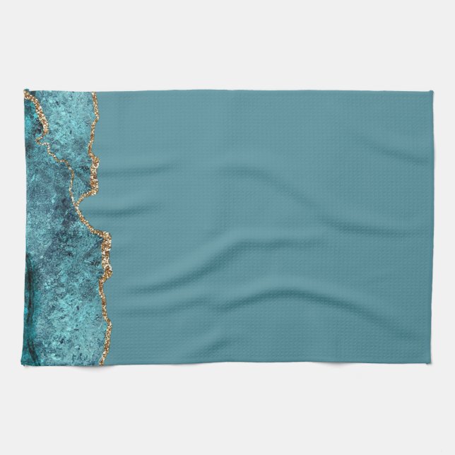 Stylish Navy Blue Gold Agate Geode Chic Kitchen Towel (Horizontal)