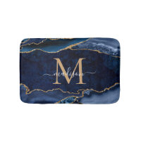 Stylish Navy Blue Gold Agate Geode Chic Monogram