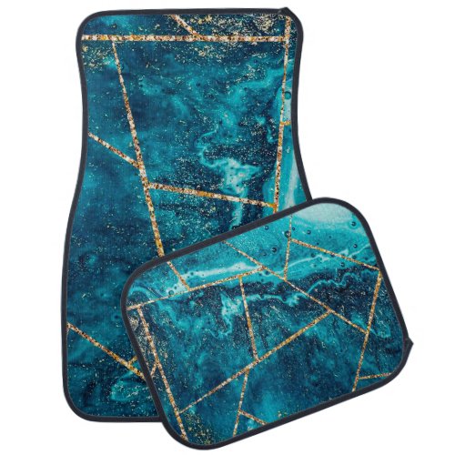Stylish Navy Blue Gold Agate Geode Chic Monogram Car Floor Mat