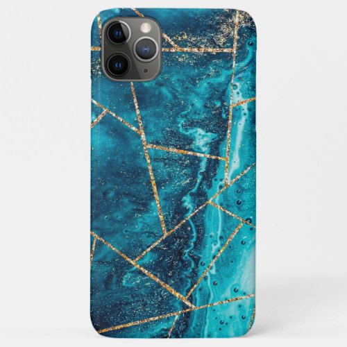 Stylish Navy Blue Gold Agate Geode Chic Monogram iPhone 11 Pro Max Case