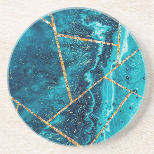 Stylish Navy Blue Gold Agate Geode Chic Monogram Coaster